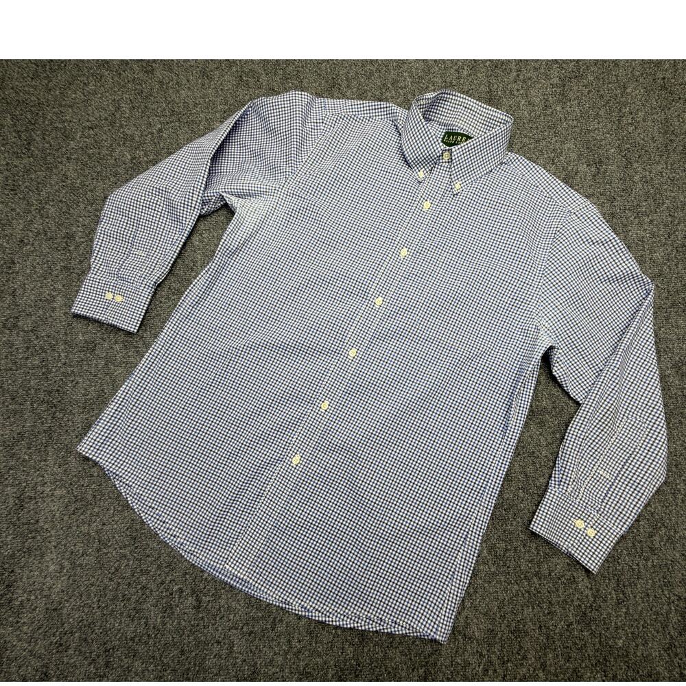 Lauren Ralph Lauren Mens 16.5 32/33 Blue Gingham Cotton Slim Fit Shirt